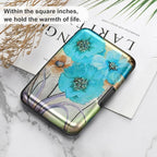 ELFISH Mini RFID Aluminum Wallet Credit Cards Holder Business Card Case Metal ID Case for Men Women(Blue Flower)