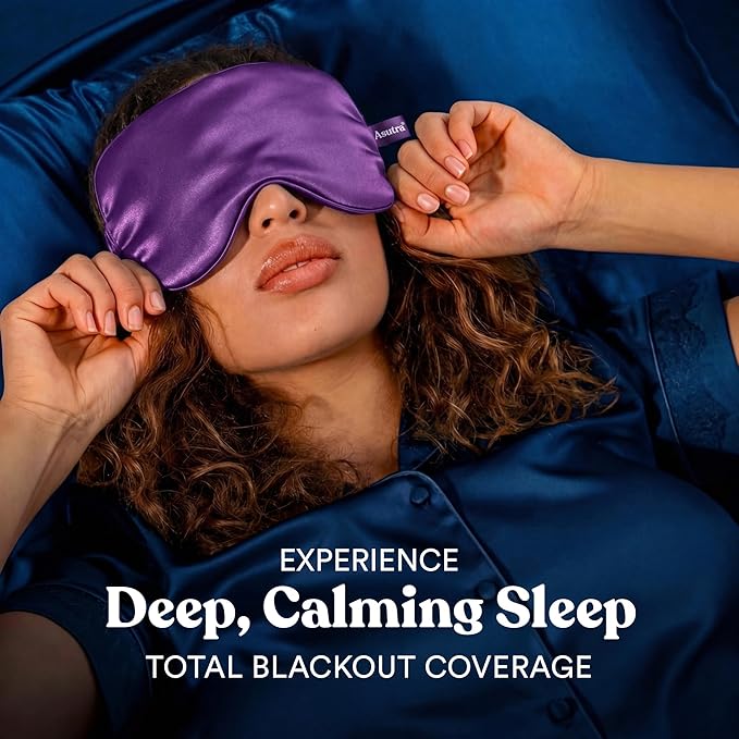 ASUTRA Silk Eye Pillow for Sleep, Purple - Filled w/Lavender Buds & Flax Seeds, Weighted Eye Mask, Meditation & Light Blocking Blindfold, Cooling Gel Mask Included