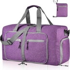 Dimayar 40L Travel Duffle Bag for Men Women - Foldable Duffel Bag with Shoes Compartment - Overnight Bags Waterproof & Tear Resistant(Purple)