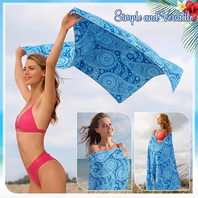 EBOOT 10 Pack Oversized Beach Towel Set Extra Large Pool Towels Microfiber Quick Dry Swim Blanket for Adult Women Men Face Hand Body Bath Travel Pool(Ocean Blue,36 x 72 Inch,Boho Ocean Style)