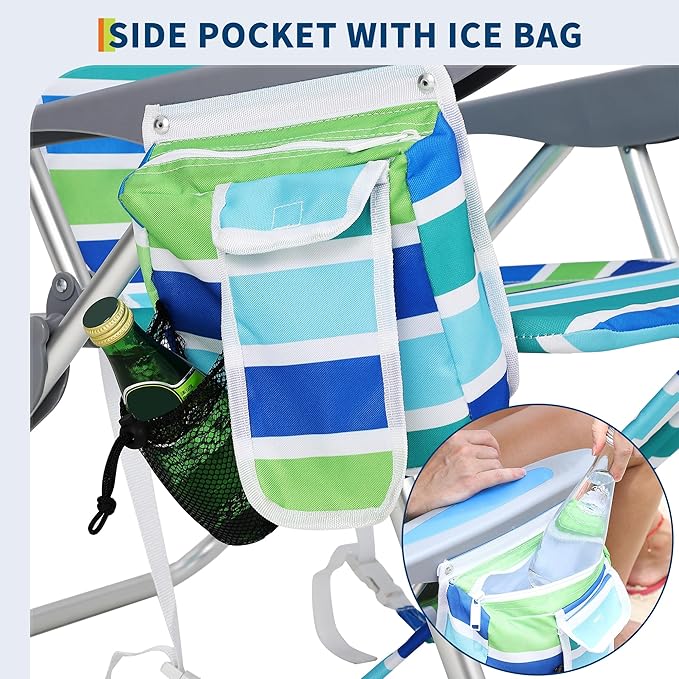 GarveeLife High Backpack Beach Chair for Adults 2 Pack, Lightweight Portable Lay Flat Folding Beach Chair with 5 Positions, Backpack Straps, Phone Pocket, Cup Holder, Cooler Pouch & Towel Bar