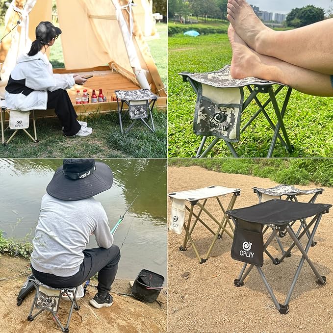 Opliy Camping Stool 2 Pack,13.5 Inch Portable Folding Stool for Outdoor Gardening and Beach Hiking Fishing,Foot Stool with Carry Bag (Blue)