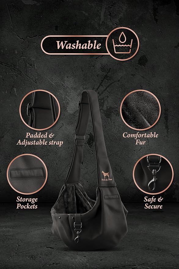 Noah & Paw Dog Sling Carrier for Small Dogs 5-18lb, Dog Sling for Small Dogs and Cats, Dog Carrier with Adjustable Padded Strap, Premium Twill, Lined with Fur, Double Safety Feature, Machine Washable
