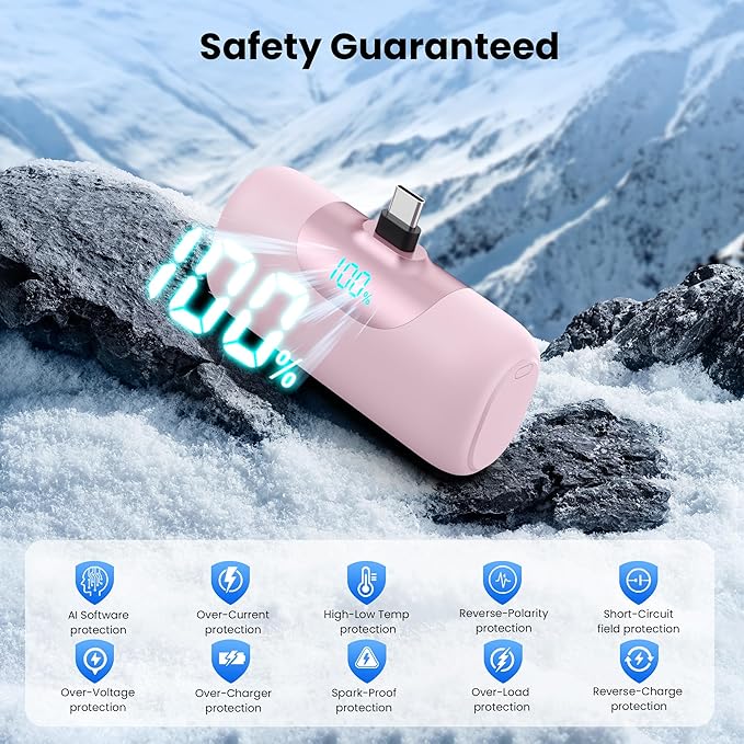 [2 Packs]Mini Portable Charger for iPhone 17, 5500mAh LCD Display USB C Power Bank,Fast Phone Charging Travel Pocket Size Battery Pack for iPhone 17/17 Pro/17 Pro Max/16/15 Series,Android(Black+Pink)