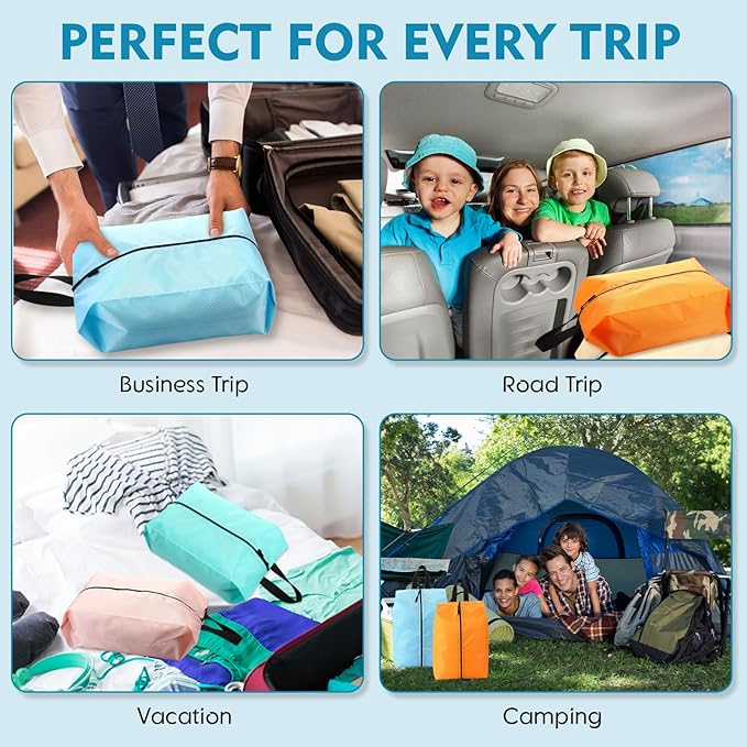 6 Pcs Travel Shoe Bags with Zipper Nylon Portable Waterproof Suitcase Shoe Organizer Packing for Golf(L,Pastel)