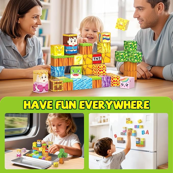 Mini Magnetic Blocks, Magnetic Blocks Building Toys with Travel Case 45PCS, STEM Educational Construction Building Cubes for Kids Ages 3+, Classroom Learning Sensory Toys Gift for Toddlers Boys Girls