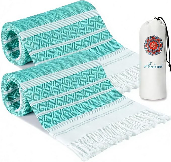 2 Pack Turkish Beach Towels Vacation Essentials Quick Dry Absorbent Adult Oversized Bath Pool Swim Long Towel Lightweight Thin Fast Drying Over The Lounge Chair Towel Sand Repellent Anti Green
