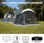 UNP Camping Tent 8 Person Waterproof Big Tunnel Tent with Screen Porch,Family Outdoor Large Tents for Camping 20' x 9' x 80in(H)