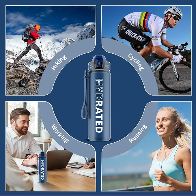 QLUR Water Bottle with Straw, 32oz Motivational Water Bottles with Time Marker to Drink, Tritan BPA Free, 1L Sports Water Bottle with Carry Strap LeakProof for Women Gym Fitness Outdoor (1 Pack)