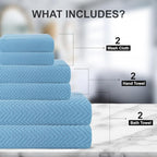 CASA COPENHAGEN EcoWave 6Pcs 100% Cotton Large Designer Towels Gift Set- Dusky Blue, 550 GSM, 2Bath 2Hand 2Washcloths, Bath Towels for Bathroom Set for Women & Men