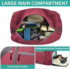 Dimayar 40L Travel Duffle Bag for Men Women - Foldable Duffel Bag with Shoes Compartment - Overnight Bags Waterproof & Tear Resistant(Red)