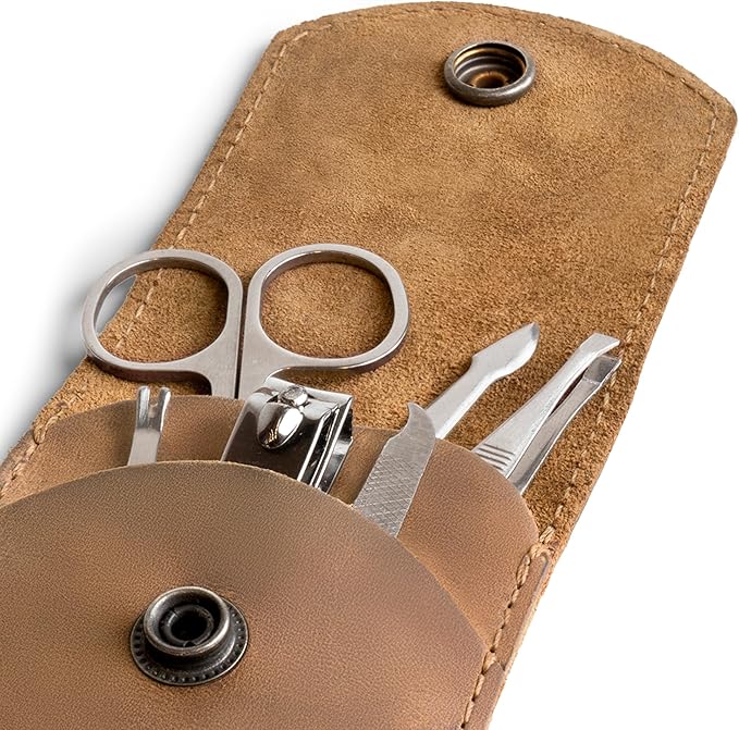 Hide & Drink, Double Nail Clipper Case, Beauty & Personal Care, Commuter and Nomad, Grooming Case, Home & Travel Essentials, Manicure Kit Storage, Full Grain Leather, Handmade (Single Malt Mahogany)