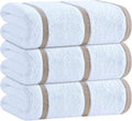 White Classic Cotton Pool Towels Oversized 35 x 70 Inches, Ultra Absorbent and Low Lint Striped Beach Towels for Adults, Stripes Design Luxury Extra Large Bath Towels, Cream Beige, 3 Pack