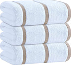 White Classic Cotton Pool Towels Oversized 35 x 70 Inches, Ultra Absorbent and Low Lint Striped Beach Towels for Adults, Stripes Design Luxury Extra Large Bath Towels, Cream Beige, 3 Pack