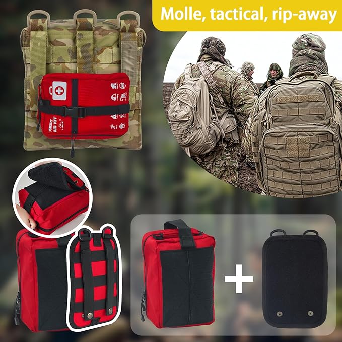 556 Piece Premium Large First Aid Kit, Survival Medical Bag with Labelled Compartments, Workplace Essential for Home & Sports, Molle Tactical Rip-Away Design, First Responders' Choice for Trauma