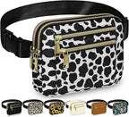 Capolo Fanny Packs for Women Fashion Waist Packs Bag with Adjustable Strap and 4 Zipper Pockets Waterproof Everywhere Crossbody Belt Bag for Workout Running Travelling(Cow Print, Large)