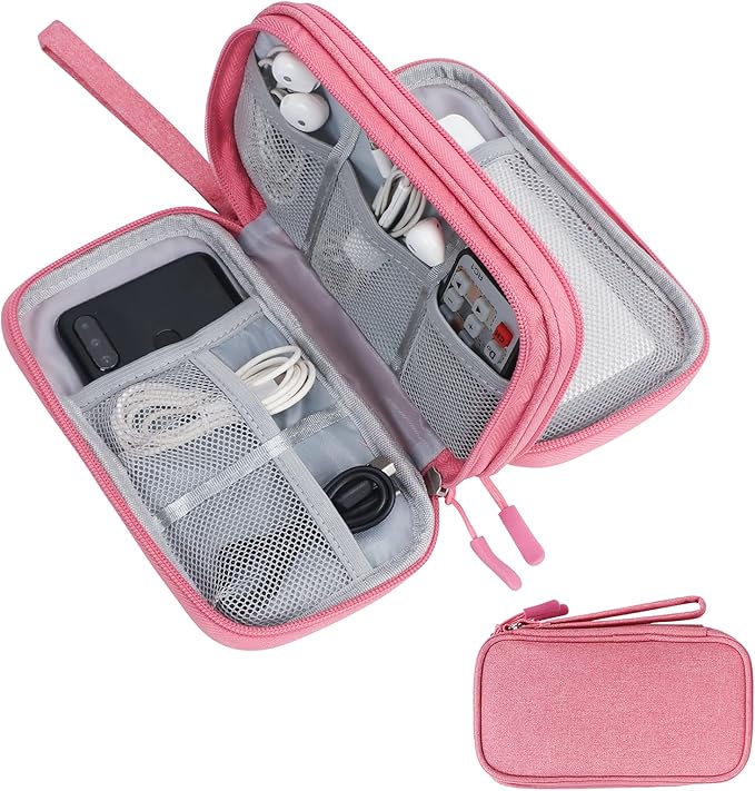 Skycase Electronic Organizer Travel Case - Waterproof Travel Cord Pouches for Organization, Cable Organizer, All-in-One Double Layers Storage Bag for Accessories, Charger, Cable, Pink - Medium