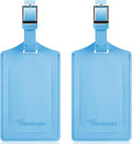 Travelambo Luggage Tags for Suitcases Faux Leather Privacy Protection 2 Pack Bag Tags Travel Accessories Essential, Light Blue