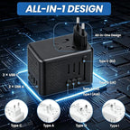 220V to 110V Voltage Converter US to Europe for Hair Dryer with Fast Charging 2 USB A & 2 USB C, Power Converter Adapter Combo International Adapter European Travel Converter C G A I (Black)