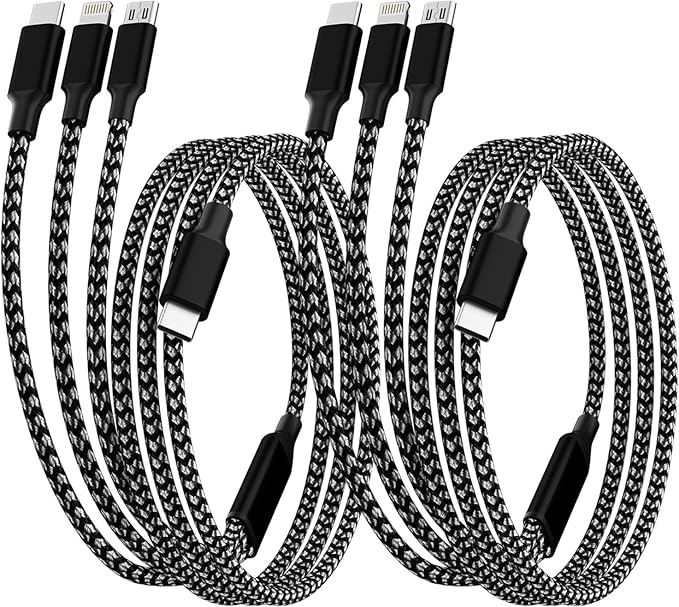IDISON USB C Multi Charging Cable [2Pack 4FT], 3 in 1 Charging Cable Nylon Braided USB-C Multiple Charger Cord with Type-C, Micro USB and IP Port for iPhone 17/16/15 Series/Cell Phones and More