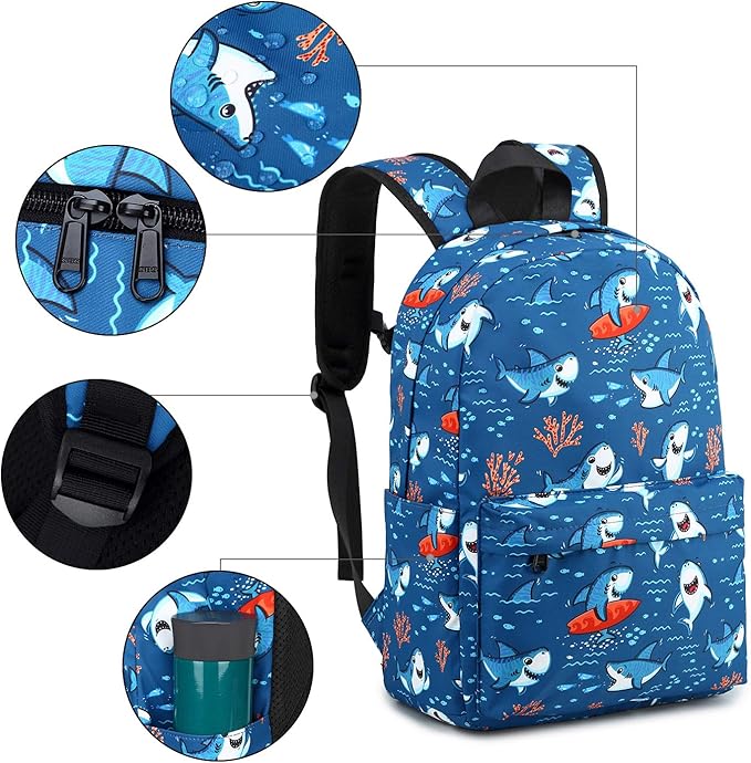 CAMTOP Preschool Backpack for Kids Boys Toddler Backpack Kindergarten School Bookbags (Cute Shark-Navy)