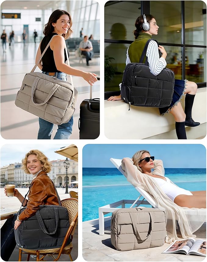 BAGSMART Gym Bag for Women, Carry on Travel Duffel Bag, Water-resistant Weekender with Shoe Compartment for Gym Travel Work, Khaki, Large