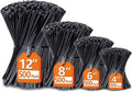 Zip Ties Assorted Sizes(4”+6”+8”+12”), 2000 Pack, Black Cable Ties, UV Resistant Wire Ties by ANOSON