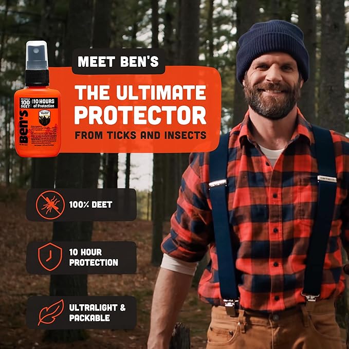 Ben's 100 Tick & Insect Repellent - Alcohol-Free DEET Insect Repellent Pump Spray - Offers 10 Hours of Protection for Adults & Children - 1.25 fl oz (Pack of 4)