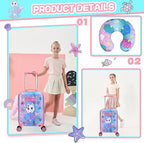 Cute Cat Kid's Luggage Set: 2 Piece Hardside Spinner Wheels Suitcase Set, 16' Airline Approved, Pink Cat Pattern, Ages 5+