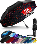 TUMELLA Strongest Windproof Travel Umbrella (Compact, Superior & Beautiful), Small, Wind-Tested, Light & Portable, Automatic Folding Rain Umbrella, Durable Premium Grip, Fits Car and Backpack