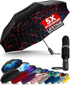 TUMELLA Strongest Windproof Travel Umbrella (Compact, Superior & Beautiful), Small, Wind-Tested, Light & Portable, Automatic Folding Rain Umbrella, Durable Premium Grip, Fits Car and Backpack