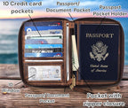 Passport Wallet - Travel Document Holder w/RFID Blocking – Full Grain Leather – Bifold compact zip around Wallet with Credit Card Slots for Women and Men,distressed brown,500-30