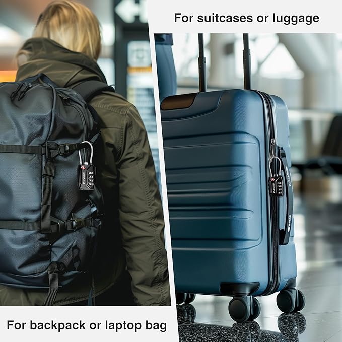 Puroma TSA Approved Luggage Locks, 4 Digit Combination Travel Cable Locks Resettable Code Lock with Zinc Alloy Body for Suitcase, Toolbox, Backpack, Bag, Gym Locker (Basic Black)