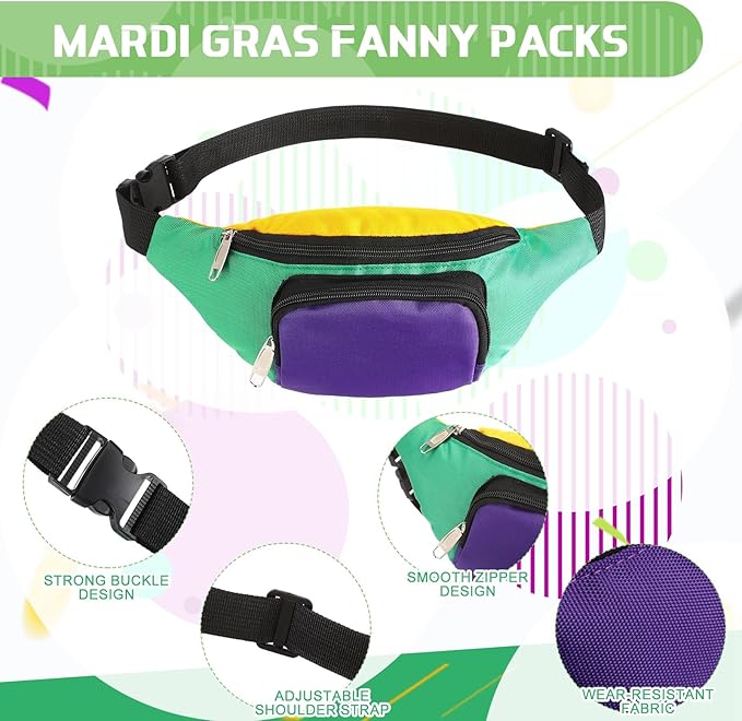 Abbylike 4th of July Fanny Packs Adjustable Waist Bags Party Outfit Accessories for Women Men Travelling Outdoors Cycling(Mardi Style,6 Pcs)