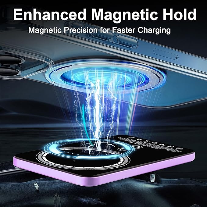 Magnetic Portable Charger 5000mAh, 15W Ultra Slim Wireless Portable Charger, Fast Charging for iPhone 17/16/15/14/13/12 Pro/Pro Max/Plus, Metal Shell, USB-C Cable to Charge Other Phones (Purple)