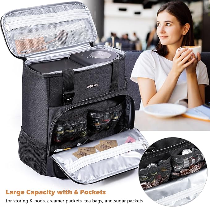 BAGSPRITE Travel Coffee Maker Carrying Case for Keurig K-Mini Plus & K-Slim – Portable Single Serve Coffee Machine Storage Bag with Accessories Space, Coffe e Maker Travel Bag