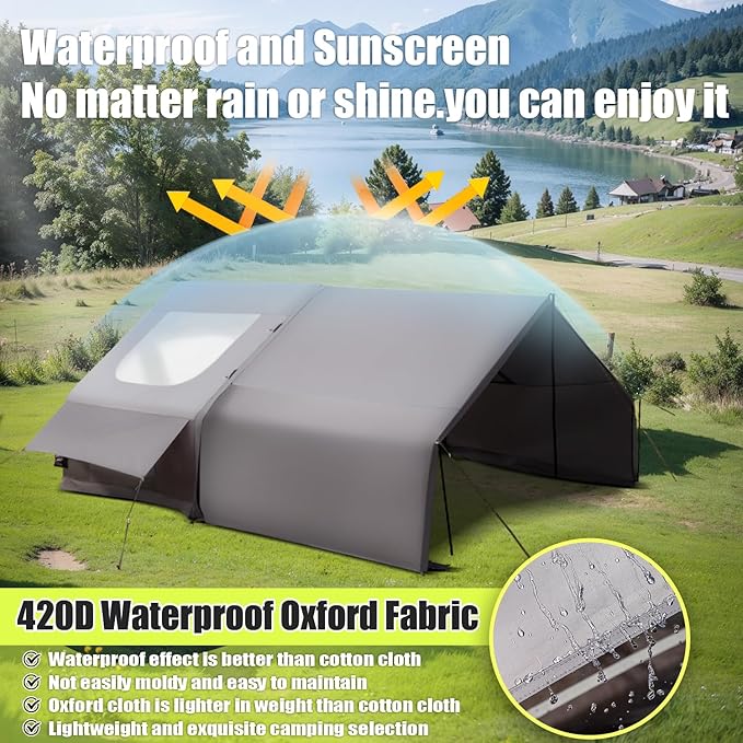 Inflatable Camping Tent with Electric Air Pump - 420D Heavy Duty Oxford - 5 Min Auto-Inflation - Panoramic Stargazing Skylight - 4 Season Luxury Glamping Cabin, 4-10 Person Multiple Sizes