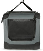 Amazon Basics 4-Door Portable Folding Soft Dog Crate, Collapsible Travel Kennel for Cat, Dog, and Other Small Animals, Pop Up with Easy Transportation, Grey, M 30" x 21" x 21"