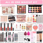 All-in-One Makeup Kit for Teens Women Full Kit, Makeup Gift Set for Girls, Makeup Essential Bundle Includes Eyeshadow Foundation Lipsticks Lipgloss Mascara Eyeliner Contour Stick Cosmetic Brush Set