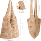 WantGor Crochet Bags, Beach Mesh Tote Bag Womens Shoulder Shopping Handbag Casual Travel Totes Bag Foldable Hobo Bags