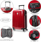 World Traveler VentureX Airline Approved 20-Inch Carry-On Luggage – Lightweight Hardside Polycarbonate Suitcase with Spinner Wheels - Contour Red