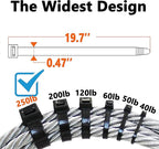 White Zip Ties Heavy Duty 20 Inch Outdoor, 250lb Extra Large Cable Tie Wraps Long Plastic Wire Ties Wide Clear Big Strong Thick Zipties 40 Pack
