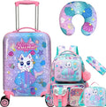 Cute Cat Kid's Luggage Set - 5 Piece Hardside Suitcase Set with Spinner Wheels - Airline Approved
