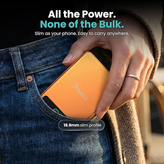 10K Magnetic Power Bank, Orange, Qi2 Certified 15W Wireless Charger, LCD Display, Solid-State Battery for Safer Travel, Ultra-Slim USB-C Fast Charging Portable Charger for iPhone 17/16/17