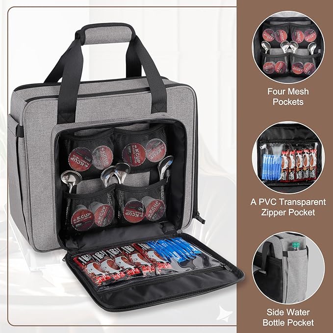 Anitor Portable Carrying Coffee Maker Travel Bag Match for Keurig K-Mini/K-Mini Plus/K-Express, Single Serve Coffee Machine Travel Bag with Padded Shoulder Straps Includes Multiple Storage Bags, Black