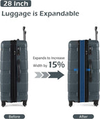 Coolife Luggage Set 3 Piece Hardside PC+ABS Suitcase with TSA Lock, Expandable Large Checked Luggage, Lightweight Rolling Carry On with Spinner Wheels(20/24/28 Inch, Teal)
