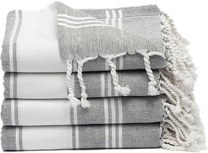 Cotton Turkish Beach Towel with Towels Oversized 36"x72" Pool Absorbent Extra Large Quick Dry Sand Travel Towel (Grey, 4 Pack)