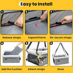 Conlun Dog Car Seat Booster for Small Pet Under 20lbs, Portable Travel Puppy Car Seat with Internal Steel Frame, Comfort Cushion & Storage Pockets, Adjustable Straps Fit Most Cars, Grey