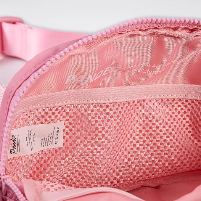 Pander Two Way Zipper Fanny Pack Nylon Everywhere Belt Bag for Women, Water Repellent Waist Packs, Crossbody Bags with Adjustable Strap (Light Pink).