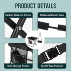 12" Portable Collapsible Stool - Folding Chair with Storage Pouch, Convertible Satchel for Hands-Free Carry & Supports 265Lbs, Ultralight for Hiking, Fishing, Camping, Festivals (Black, Standard)